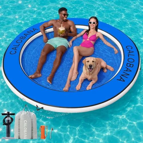 CALOBANA Hamaca de agua inflable redonda flotante, flota lago isla balsa plataforma de muelle inflable para adultos, piscina, río, fiesta en la