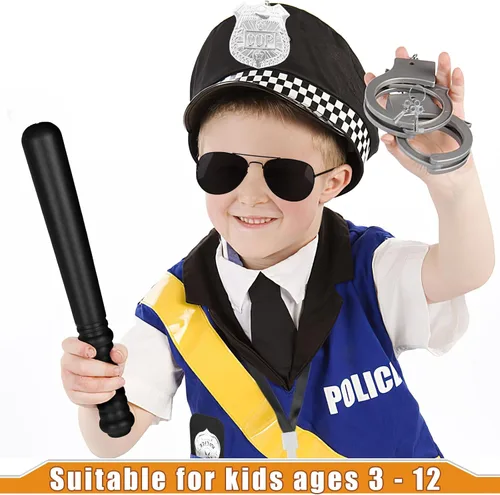 Miniatura 9 de 3 otters Juego de 9 juguetes de policía de simulación, accesorios de policía para niños, incluye insignia, esposas, walkie y más para fiesta