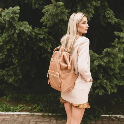 Miniatura 6 de Kah&Kee - Mochila de cuero con compartimento para laptop, ideal para viajes, escuela, para mujeres y hombres, rosado marrón claro, (TAN PINK))