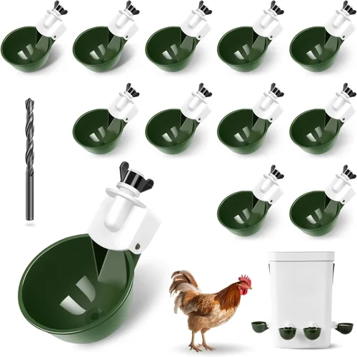 Paquete de 12 tazas de agua para pollo, cuenco alimentador automático de llenado, sistema de riego por gravedad para aves de corral, dispensador de
