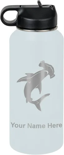 Miniatura 13 de LaserGram Botella de agua personalizada, tiburón martillo, acero inoxidable de doble pared aislada al vacío con popote superior, regalo grabado