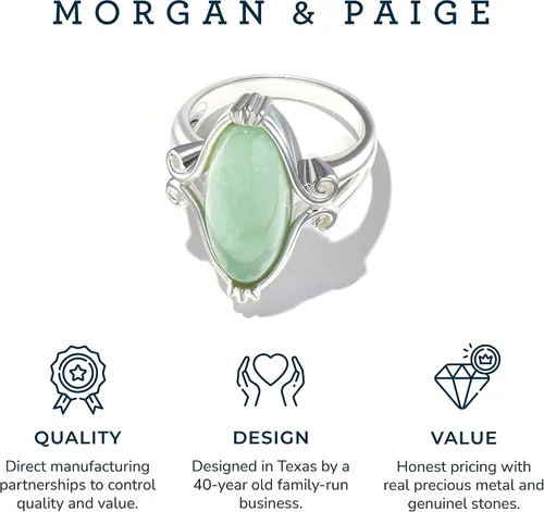 Miniatura 5 de MORGAN & PAIGE . Anillos de plata de ley 925 con rodio o oro amarillo de 18 quilates de jade verde genuino para mujer, hipoalergénicos, vintage
