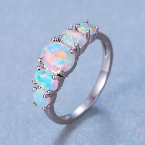 Miniatura 3 de Voluka - Anillos de ópalo blanco para mujer chapado en oro