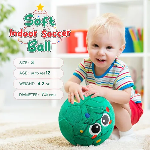 Miniatura 3 de VangeBow Pelotas de fútbol silenciosas para interiores para niños de 1 a 3 años, pelotas de fútbol hinchables de felpa suave para bebés y niños