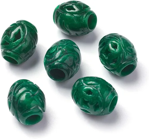 Miniatura 11 de Fashewelry 10 cuentas de piedra de jade natural de Myanmar con agujero grande, grabado, piedras preciosas talladas, dijes europeos, cuentas