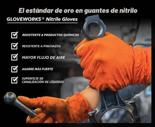 Miniatura 6 de GLOVEWORKS Guantes de trabajo de nitrilo naranja de 8 mil, desechables, resistentes, con agarre de diamante elevado, guantes mecánicos, XL, caja