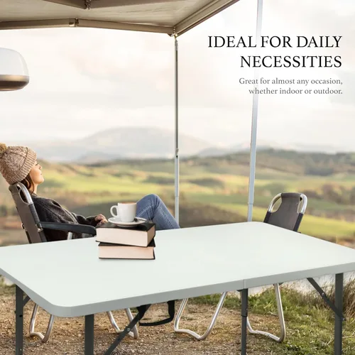 Miniatura 7 de Mesa plegable de 4 pies, mesa plegable resistente para exteriores, perfecta para camping, picnic, fiestas, mesa plegable duradera con fácil Blanco