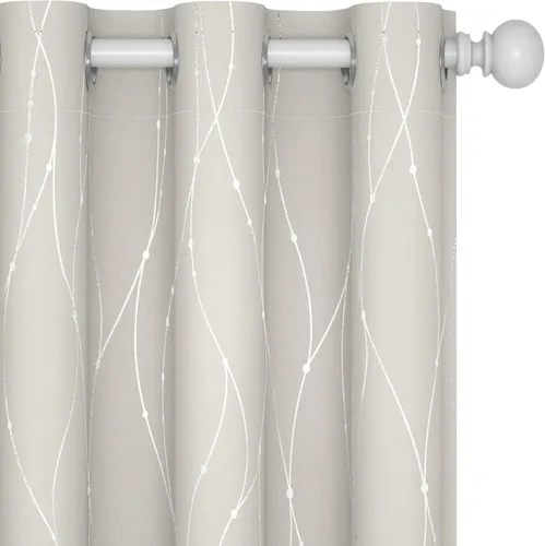 Deconovo Cortinas blackout para sala de estar, 84 pulgadas de largo, para oscurecer la habitación, con estampado de líneas onduladas y puntos (42 x