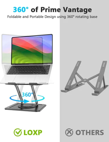 Miniatura 2 de LOXP Soporte ajustable para laptop, soporte para computadora con base giratoria de 360°, soporte ergonómico para computadora portátil para Negro