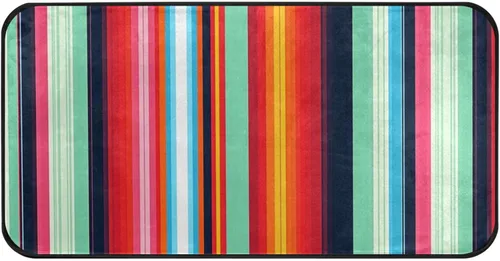 Gredecor Alfombras de cocina con temática mexicana, antideslizantes, color mexicano, Serape a rayas, tapetes de cocina con respaldo de goma para