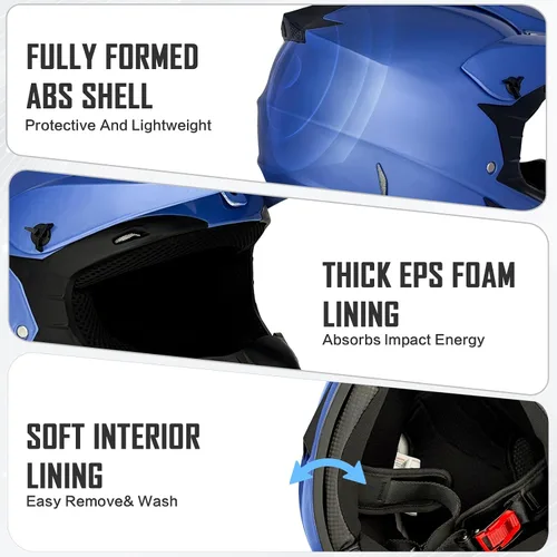 Miniatura 6 de Cascos de motocross para jóvenes, aprobados por DOT, motocross, ATV, todoterreno, cuatro ruedas, cascos de motocicleta BMX con gafas, guantes