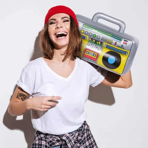 Miniatura 5 de 6 piezas inflables Boombox – Suministros de fiesta de los años 80 y 90 decoraciones inflables Boom – raperos Hip Hop B-niños accesorios de disfraz