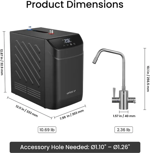 Miniatura 3 de Dispensador de agua caliente instantáneo WINTEMP, tanque de acero inoxidable de 3.4 cuartos con grifo de agua fría y caliente debajo del fregadero