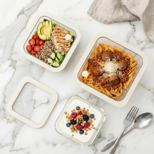Miniatura 9 de Juego de recipientes de vidrio para alimentos Urban Green con tapa de vidrio, paquete de 4, recipientes para preparar comidas con tapa hermética