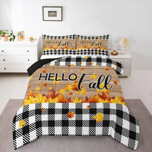 Miniatura 27 de Erosebridal Juego de edredón de gatos lindos para niños, juego de ropa de cama de calabaza y hoja de arce para niñas y niños, juego de edredón