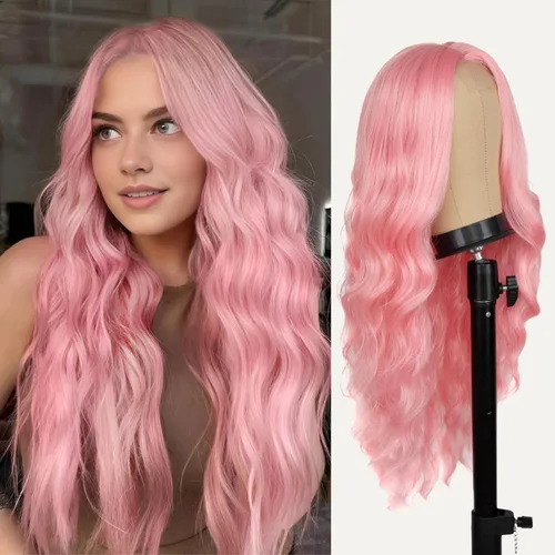 Miniatura 13 de Pelucas rubias 613 para mujer, con línea de cabello de encaje, largas, onduladas, de parte media, resistentes al calor, de pelo sintético de aspecto