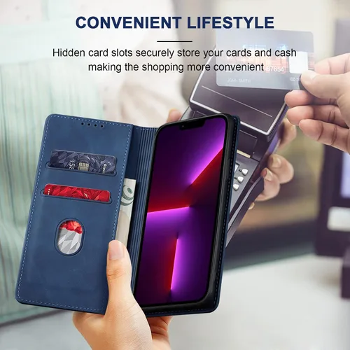 Miniatura 6 de Jasonyu Funda tipo cartera con tapa para iPhone 13 Pro Max, funda magnética de cuero con tarjetero y función atril, funda protectora duradera de TPU