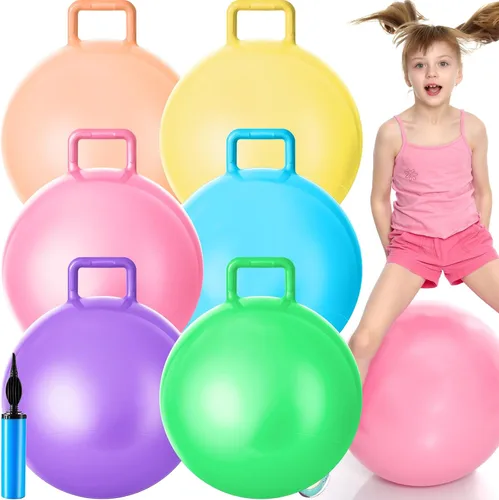 Miniatura 16 de Lewtemi 6 unidades de bola de tolva para carnaval al aire libre, pelota inflable de salto de 32 pulgadas con mango y bomba de aire para ejercicio