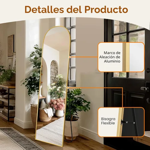 Miniatura 8 de TRAHOME - Espejo arqueado de longitud completa, de 56 x 15 pulgadas, espejo de cuerpo completo para colocar de pie en la pared, con marco de Dorado