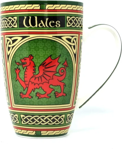 Miniatura 2 de Taza de café de porcelana de Gales - Taza de porcelana de dragón rojo galés con diseño de nudos celtas irlandeses, hecha de porcelana de hueso