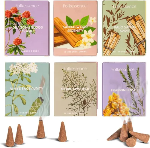 Miniatura 13 de Folkulture Conos de Incienso Perfumados Juego de 6 (120 Conos) con Porta Conos de Incienso Incienso de Lavanda, Palo Santo, Incienso de Sándalo