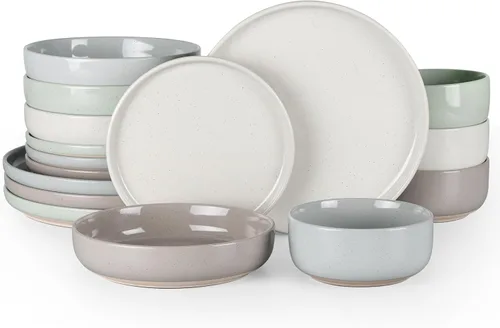 Miniatura 9 de HaWare Juego de vajilla de gres, juego de platos y tazones de 12 piezas para 4, juego de vajilla para casa restaurante, blanco lechoso moteado