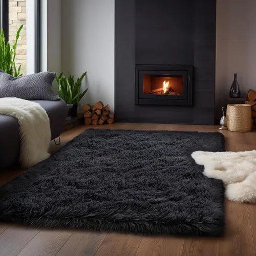 Miniatura 62 de Zentavio Alfombras de área para sala de estar, alfombras grises para dormitorio, alfombra de 4 x 6, alfombra mullida, peluda y suave, shag estética