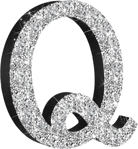 Miniatura 35 de Qunclay Letras brillantes de cristal plateado de 5.7 pulgadas, decoración de diamantes triturados, letra de madera con purpurina con tornillo