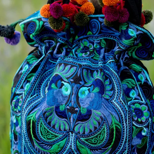 Miniatura 5 de changnoi Bolsa de mano con cordón hecho a mano, bolsa de compras bordada Hmong Tribes