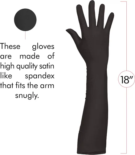 Miniatura 5 de Skeleteen Guantes de ópera de satén negro, guantes de codo flapper de los años 20, 1 par, Negro
