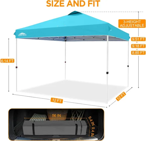 Miniatura 228 de EAGLE PEAK Tienda de campaña desplegable con bolsa de transporte con ruedas, 8 estacas, 4 cuerdas, 4 bolsas de peso, toldo de tienda de campaña