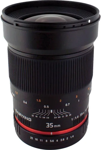 Miniatura 3 de Samyang Lente gran angular de marco completo de enfoque manual F1.4 de 1.378 in para cámaras Sony E Mount, negro, talla única, SY35M-E