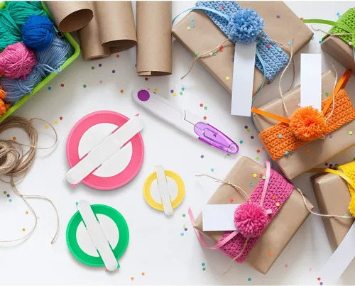 Miniatura 5 de Máquina para hacer pompones, 4 tamaños diferentes para hacer pompones, aguja de bola esponjosa, manualidades DIY, kit de herramientas de lana