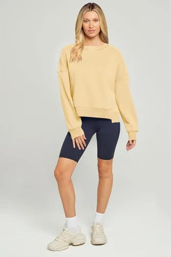 Miniatura 8 de MEROKEETY Sudaderas recortadas de gran tamaño para mujer, cuello redondo, forro polar, para entrenamiento, trajes de otoño