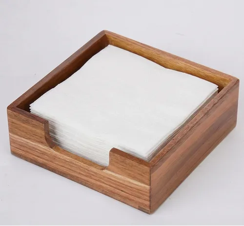 Miniatura 7 de Servilletero de cóctel de acacia para mesa, servilletero de madera, bandeja cuadrada plana para servilletas de bebidas, portaservilletas de cóctel