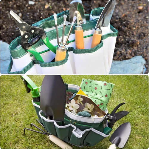 Miniatura 6 de HARFINGTON Bolsa de herramientas de jardín de 7.5 x 8.3 pulgadas, grande, Oxford, impermeable, con bolsillos, bolsa de mano de jardín, organizador