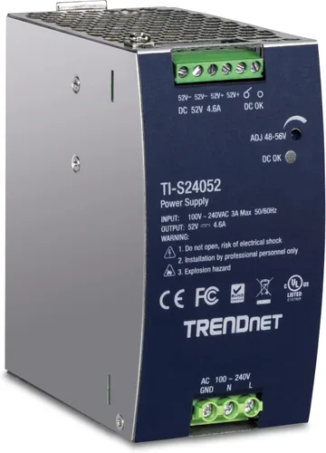 Miniatura 10 de TRENDnet Fuente de alimentación de riel DIN de CA a CC de 150 W, 48 – 56 V CC, 3.12 A CA a CC con función PFC, TI-S12048, capacidad de carga máxima