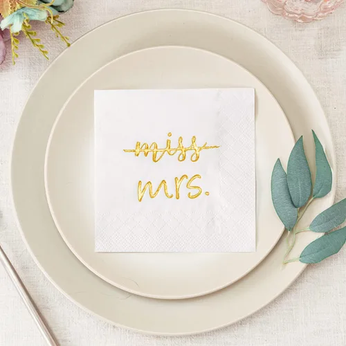 Miniatura 2 de Crisky Servilletas de cóctel de lámina dorada de Miss to Mrs para despedida de soltera, compromiso, despedida de soltera, suministros de mesa