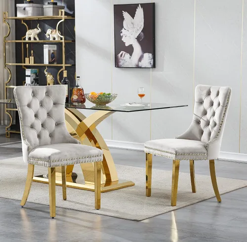 Miniatura 3 de Henf Juego de mesa de comedor de cristal de 5 piezas con 4 sillas, mesa de cocina grande de 70 pulgadas y sillas tapizadas beige para 4, juego