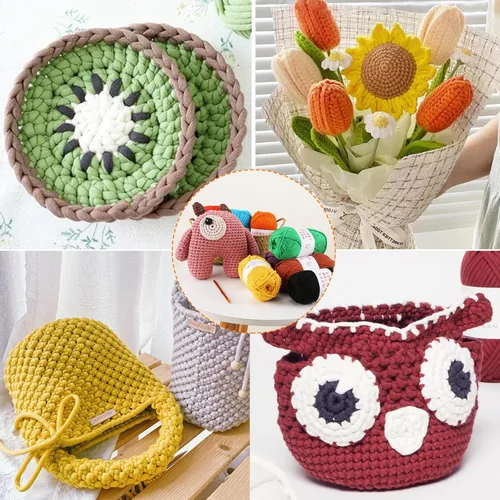 Miniatura 5 de LUCKY BALL Hilo para ganchillo, 3.53 oz/109 yardas, 70% algodón, 30% nailon, #5, hilo de tubo voluminoso para tejer, para bolsos, sombreros