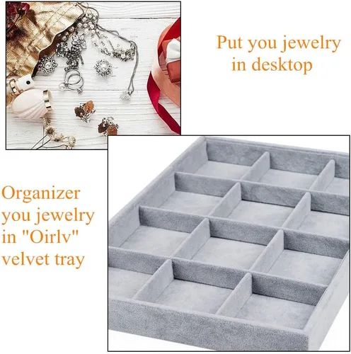 Miniatura 3 de Oirlv - Bandejas de terciopelo apilables para joyas organizador de joyas bandejas de almacenamiento