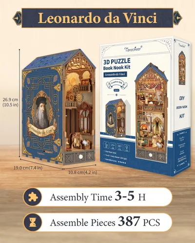 Miniatura 4 de Tonecheer Kit de rincón de libros para adultos, rompecabezas 3D de madera, kit de casa en miniatura, estante de libros para casa de muñecas, soporte