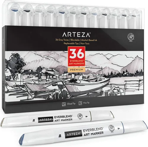 Miniatura 9 de ARTEZA Everblend - Juego de marcadores de alcohol en tono de piel, 36 tonos, bolígrafos de boceto con doble punta, cincel fino y ancho