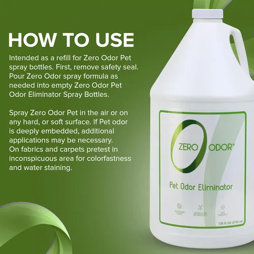 Miniatura 8 de Zero Odor Eliminador de olores de mascotas, removedor de olores de aire y superficie para alfombras, muebles y camas de mascotas, repuesto, 128 onzas