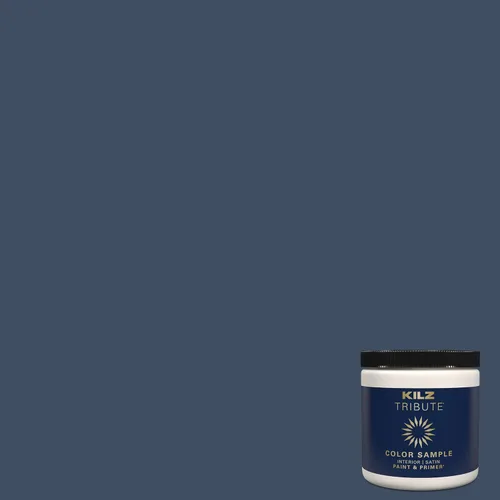 Miniatura 35 de KILZ TRIBUTE Pintura e imprimación, para interiores, semibrillante, Vintage Indigo, 1 galón Índigo Victoria