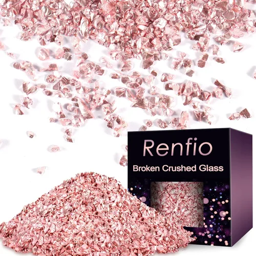Renfio - Fragmentos de vidrio triturado roto brillantes, tritura 2-4mm, virutas irregulares pequeñas y gruesas, 3.5 Oz (100g), purpurina de alto