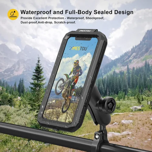 Miniatura 2 de iMESTOU Soporte de teléfono para motocicleta, resistente al agua, antirrobo, brazos de doble zócalo, base de aluminio para manillar/espejo