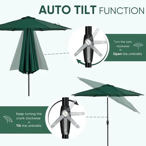 Miniatura 2 de Tempera Patio Market Outdoor Table Umbrella with Auto Tilt and Crank, Large Sun Umbrella with Sturdy Pole & Fade Resistant Canopy, Easy to Set Verde