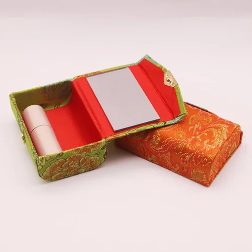 Miniatura 5 de Estuche de lápiz labial con espejo para lápiz labial, caja de almacenamiento mini portátil de doble rama floral joyería cosmética estuche paquete