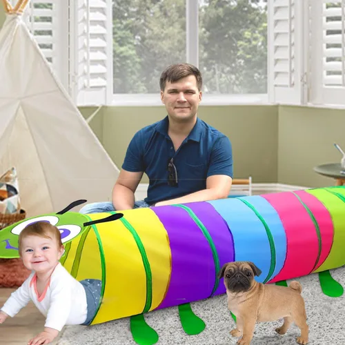 Miniatura 2 de WER Tienda de campaña de túnel de juego para niños, oruga, túnel emergente para niñas, niños, tubo de juguete para gatear al aire libre e